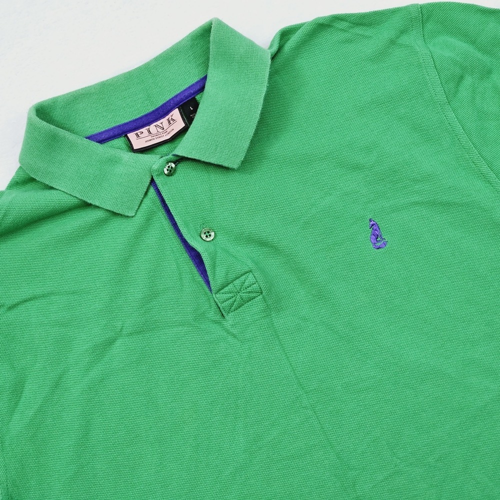 Thomas Pink Polo Shirt Mens Large Green‎ Cotton Collared Logo  Knit Preppy Ivy